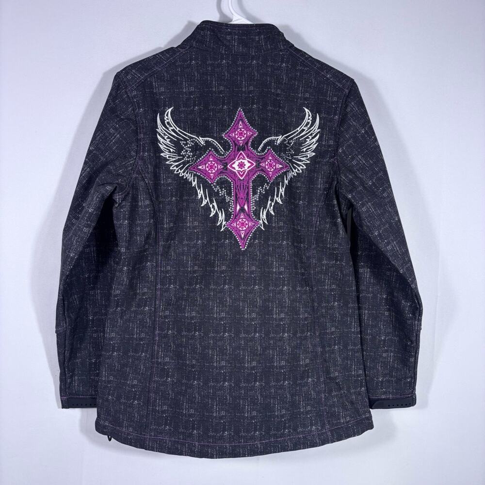 Cowgirl Hardware Black Jacket Pink Trim Wings Cross Full Zip Size Medium C2